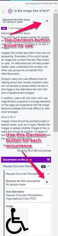 Decisions on Specific Occurrence Example - displays both the decision button to use and the one NOT to use