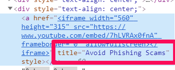 Example of iFrame Title Attribute (title="Avoid Phishing Scams"