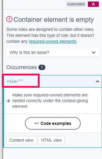 Container element is empty role="" example