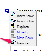 Component Options Menu Drop-Down Menu to REMOVE component